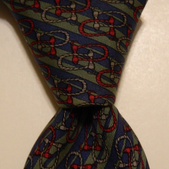 Hermes Other - HERMES 910 HA Necktie FRANCE Blue/Green Equestrian